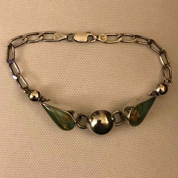 Italy Sterling Silver Resin Flower Link Bracelet - Picture 2 of 8